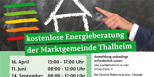 kostenlose Energieberatung der Marktgemeinde Thalheim am 16. April, 11.Juni, 24. September und 17. Dezember 2021